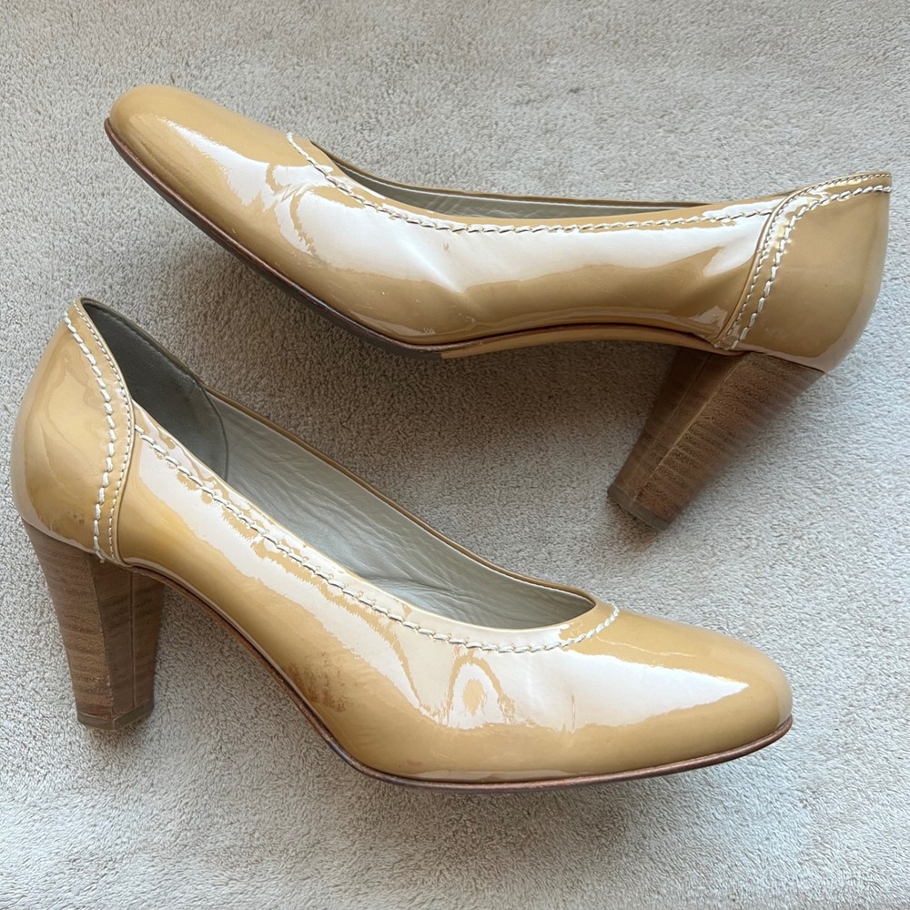 AGL Attilio Giusti Leombruni‎ Tan Patent Leather Round Toe Pump Heel 8.5 EU 39.5
